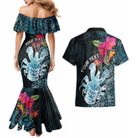 Niue Personalised Couples Matching Mermaid Dress and Hawaiian Shirt Hiapo Mix Coconut Crab LT7 - Polynesian Pride