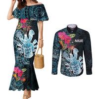 Niue Personalised Couples Matching Mermaid Dress and Long Sleeve Button Shirt Hiapo Mix Coconut Crab