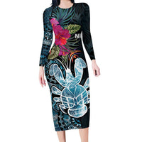 Niue Personalised Family Matching Long Sleeve Bodycon Dress and Hawaiian Shirt Hiapo Mix Coconut Crab LT7 Mom's Dress Art - Polynesian Pride