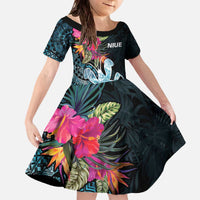 Niue Personalised Family Matching Off The Shoulder Long Sleeve Dress and Hawaiian Shirt Hiapo Mix Coconut Crab LT7 Daughter's Dress Art - Polynesian Pride