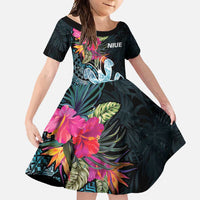 Niue Personalised Family Matching Off Shoulder Maxi Dress and Hawaiian Shirt Hiapo Mix Coconut Crab LT7 Daughter's Dress Art - Polynesian Pride