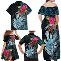Niue Personalised Family Matching Off Shoulder Maxi Dress and Hawaiian Shirt Hiapo Mix Coconut Crab LT7 - Polynesian Pride