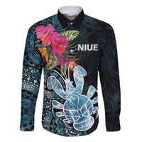 Niue Personalised Family Matching Off Shoulder Short Dress and Hawaiian Shirt Hiapo Mix Coconut Crab LT7 Dad's Shirt - Long Sleeve Art - Polynesian Pride