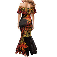 Niue Fakaalofa Atu Personalised Family Matching Mermaid Dress and Hawaiian Shirt Whale Hiapo Fiery Motif