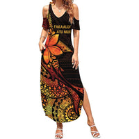 Niue Fakaalofa Atu Personalised Family Matching Summer Maxi Dress and Hawaiian Shirt Whale Hiapo Fiery Motif LT7 Mom's Dress Art - Polynesian Pride