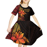 Niue Fakaalofa Atu Personalised Kid Short Sleeve Dress Whale Hiapo Fiery Motif LT7 - Polynesian Pride