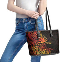 Niue Fakaalofa Atu Personalised Leather Tote Bag Whale Hiapo Fiery Motif LT7 - Polynesian Pride