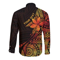 Niue Fakaalofa Atu Personalised Long Sleeve Button Shirt Whale Hiapo Fiery Motif LT7 - Polynesian Pride