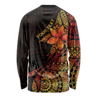 Niue Fakaalofa Atu Personalised Long Sleeve Shirt Whale Hiapo Fiery Motif LT7 - Polynesian Pride