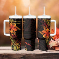 Niue Fakaalofa Atu Tumbler With Handle Whale Hiapo Fiery Motif LT7 - Polynesian Pride