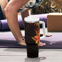 Niue Fakaalofa Atu Tumbler With Handle Whale Hiapo Fiery Motif LT7 - Polynesian Pride