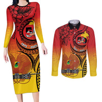 Papua New Guinea 50 Years Couples Matching Long Sleeve Bodycon Dress and Long Sleeve Button Shirt Motuan Motifs LT7 Colorful - Polynesian Pride