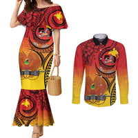 Papua New Guinea 50 Years Couples Matching Mermaid Dress and Long Sleeve Button Shirt Motuan Motifs LT7 Colorful - Polynesian Pride