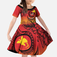 Papua New Guinea 50 Years Family Matching Off The Shoulder Long Sleeve Dress and Hawaiian Shirt Motuan Motifs LT7 Daughter's Dress Colorful - Polynesian Pride