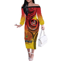 Papua New Guinea 50 Years Off The Shoulder Long Sleeve Dress Motuan Motifs LT7 Women Colorful - Polynesian Pride