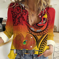 Papua New Guinea 50 Years Women Casual Shirt Motuan Motifs LT7 Female Colorful - Polynesian Pride