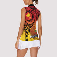 Papua New Guinea 50 Years Women Sleeveless Polo Shirt Motuan Motifs LT7 - Polynesian Pride