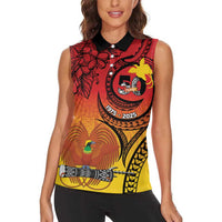 Papua New Guinea 50 Years Women Sleeveless Polo Shirt Motuan Motifs LT7 - Polynesian Pride