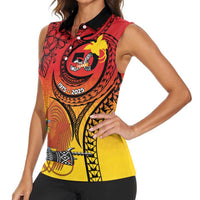 Papua New Guinea 50 Years Women Sleeveless Polo Shirt Motuan Motifs LT7 - Polynesian Pride