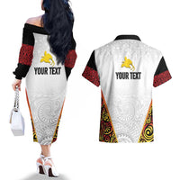 Personalized Papua New Guinea Couples Matching Off The Shoulder Long Sleeve Dress and Hawaiian Shirt Hapi De bilong Indipendens PNG LT7 - Polynesian Pride