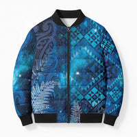 Aotearoa Taniko Matariki Bomber Puffer Jacket Cosmic Blue