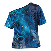 Aotearoa Taniko Matariki Cross Shoulder Shirt Cosmic Blue