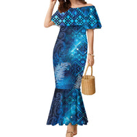 Aotearoa Taniko Matariki Family Matching Mermaid Dress and Hawaiian Shirt Cosmic Blue LT7 Mom's Dress Blue - Polynesian Pride