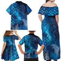Aotearoa Taniko Matariki Family Matching Off Shoulder Maxi Dress and Hawaiian Shirt Cosmic Blue LT7 - Polynesian Pride