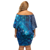 Aotearoa Taniko Matariki Family Matching Off Shoulder Short Dress and Hawaiian Shirt Cosmic Blue LT7 - Polynesian Pride