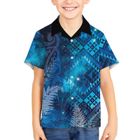 Aotearoa Taniko Matariki Family Matching Summer Maxi Dress and Hawaiian Shirt Cosmic Blue LT7 Son's Shirt Blue - Polynesian Pride