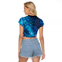 Aotearoa Taniko Matariki Raglan Cropped T Shirt Cosmic Blue