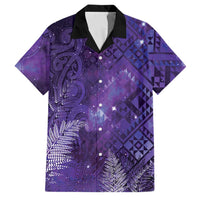Aotearoa Taniko Matariki Family Matching Off The Shoulder Long Sleeve Dress and Hawaiian Shirt Cosmic Violet LT7 Dad's Shirt - Short Sleeve Purple - Polynesian Pride