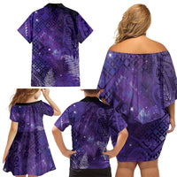 Aotearoa Taniko Matariki Family Matching Off Shoulder Short Dress and Hawaiian Shirt Cosmic Violet LT7 - Polynesian Pride