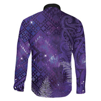 Aotearoa Taniko Matariki Family Matching Off Shoulder Short Dress and Hawaiian Shirt Cosmic Violet LT7 - Polynesian Pride