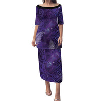 Aotearoa Taniko Matariki Family Matching Puletasi and Hawaiian Shirt Cosmic Violet LT7 Mom's Dress Purple - Polynesian Pride