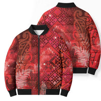 Aotearoa Taniko Matariki Bomber Puffer Jacket Cosmic Red