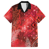 Aotearoa Taniko Matariki Family Matching Off Shoulder Short Dress and Hawaiian Shirt Cosmic Red LT7 Dad's Shirt - Short Sleeve Red - Polynesian Pride
