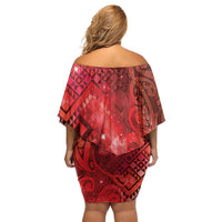 Aotearoa Taniko Matariki Family Matching Off Shoulder Short Dress and Hawaiian Shirt Cosmic Red LT7 - Polynesian Pride