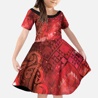 Aotearoa Taniko Matariki Family Matching Tank Maxi Dress and Hawaiian Shirt Cosmic Red LT7 Daughter's Dress Red - Polynesian Pride