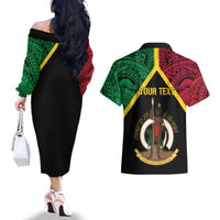 Vanuatu 44th Independence Anniversary Couples Matching Off The Shoulder Long Sleeve Dress and Hawaiian Shirt