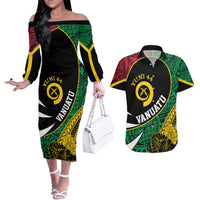 Vanuatu Independence Day Yumi 44 Couples Matching Off The Shoulder Long Sleeve Dress and Hawaiian Shirt LT7 Colorful - Polynesian Pride