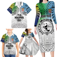 Malampa Fiji Day Family Matching Long Sleeve Bodycon Dress and Hawaiian Shirt Gradient Style LT7 - Polynesian Pride