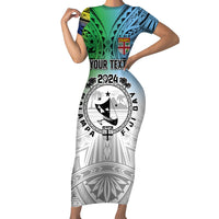 Malampa Fiji Day Family Matching Short Sleeve Bodycon Dress and Hawaiian Shirt Gradient Style LT7 Mom's Dress White - Polynesian Pride