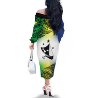 Malampa Day Family Matching Off The Shoulder Long Sleeve Dress and Hawaiian Shirt Emblem Gradient Style LT7 - Polynesian Pride