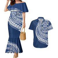 Tonga Queen Salote College Personalized Couples Matching Mermaid Dress and Hawaiian Shirt Ngatu Tokelaufeletoa Motifs LT7 Navy Blue - Polynesian Pride