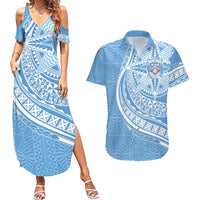 Tonga Apifo'ou Kolisi Personalized Couples Matching Summer Maxi Dress and Hawaiian Shirt Ngatu Tokelaufeletoa Motifs LT7 Light Blue - Polynesian Pride