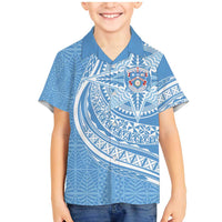 Tonga Apifo'ou Kolisi Personalized Family Matching Mermaid Dress and Hawaiian Shirt Ngatu Tokelaufeletoa Motifs LT7 Son's Shirt Light Blue - Polynesian Pride