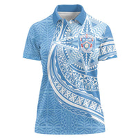 Tonga Apifo'ou Kolisi Personalized Women Polo Shirt Ngatu Tokelaufeletoa Motifs LT7 Female Light Blue - Polynesian Pride