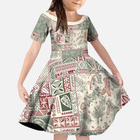 Aloha Hawaii Pastel Christmas Patchwork Family Matching Off The Shoulder Long Sleeve Dress and Hawaiian Shirt Classic Style LT7 Daughter's Dress Pastel Green - Polynesian Pride