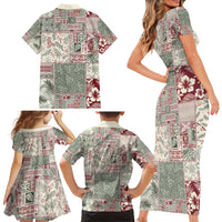 Aloha Hawaii Pastel Christmas Patchwork Family Matching Short Sleeve Bodycon Dress and Hawaiian Shirt Classic Style LT7 - Polynesian Pride